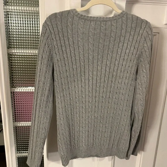 Lauren Ralph Lauren Women's Cable Knit V-Neck Sweater Gray Sz Large - Picture 4 of 9